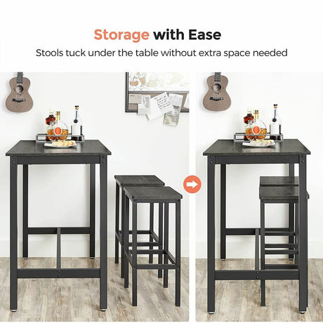 VASAGLE Bar Stools Set of 2 Bar Chairs Charcoal Gray LBC065B04