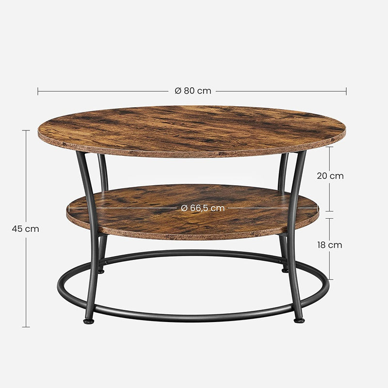 VASAGLE Coffee Round Cocktail Table With Shelf Rustic Brown LCT80BX