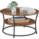 VASAGLE Coffee Round Cocktail Table With Shelf Rustic Brown LCT80BX