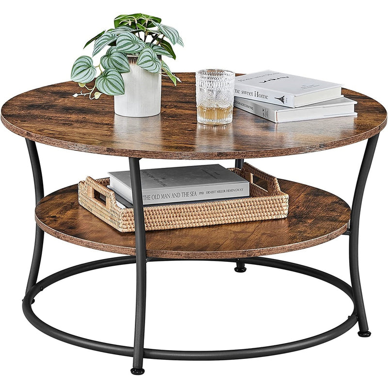 VASAGLE Coffee Round Cocktail Table With Shelf Rustic Brown LCT80BX