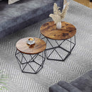 VASAGLE Coffee Tables Set of 2 Side Tables Robust Steel Frame for Living Room Bedroom Rustic Brown and Black LET040B01