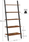 VASAGLE Industrial Ladder Shelf 5-Tier Bookshelf Rack Wall Shelf for Living Room Kitchen Office Stable Steel Leaning Against the Wall Rustic Brown and Black LLS46BX