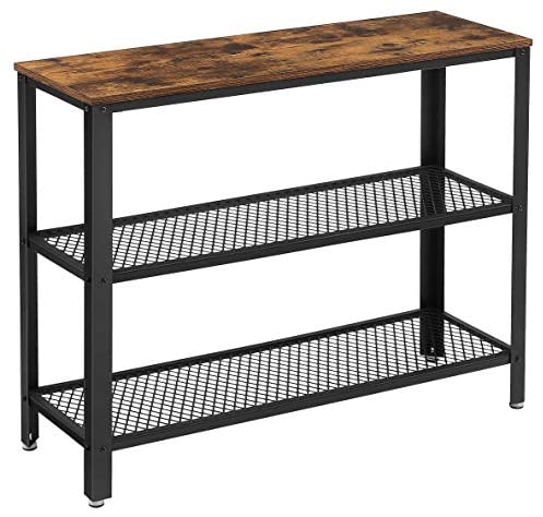 VASAGLE Industrial Console Table with 2 Mesh Shelves Rustic Brown and Black LNT81BX