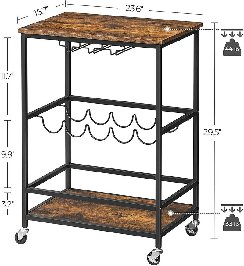 VASAGLE Bar Cart Rustic Brown and Black LRC087B01