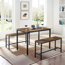 VASAGLE Dining Table Set with 2 Benches Rustic Brown and Black KDT070B01