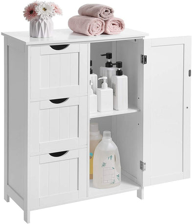 VASAGLE Floor Cabinet with 3 Drawers and Adjustable Shelf White BBC49WT