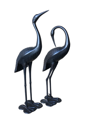 2 Piece Crane Couple Metal Statue Set