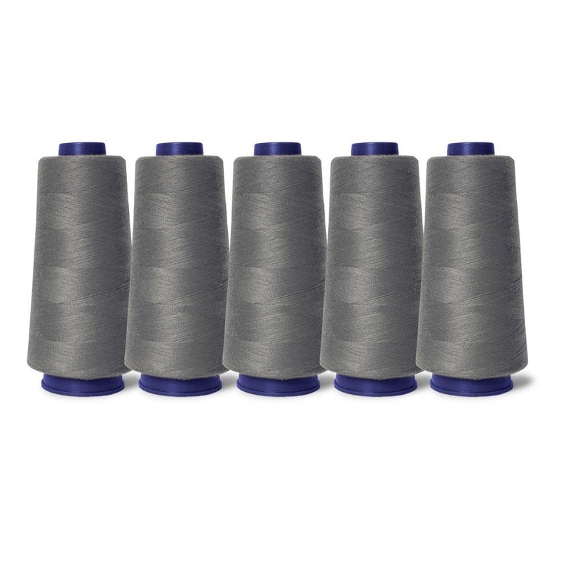 5x Grey Sewing Overlocker Thread - 2000m Hemline Polyester Overlocking Spools