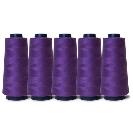 5x Purple Sewing Overlocker Thread - 2000m Hemline Polyester Overlocking Spools