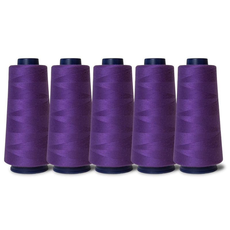 5x Purple Sewing Overlocker Thread - 2000m Hemline Polyester Overlocking Spools