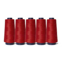 5x Red Sewing Overlocker Thread - 2000m Hemline Polyester Overlocking Spools