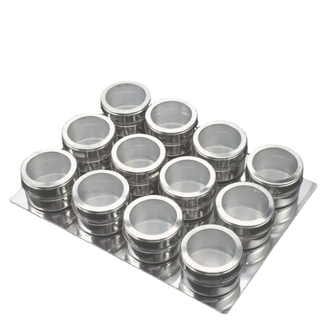 12 Magnetic Spice Jar Tins and Steel Plate - 150g Seasoning Storage Containers