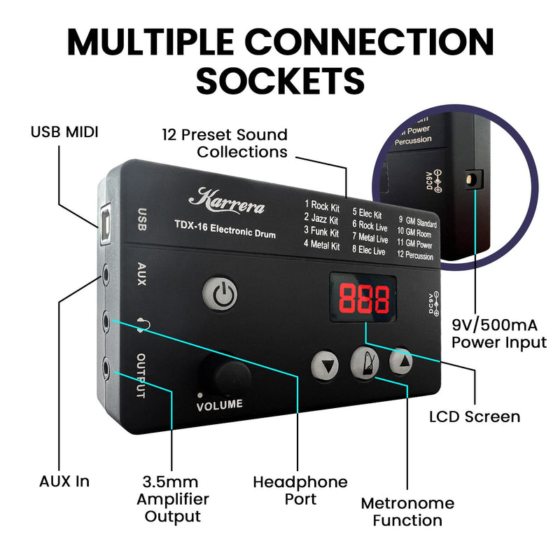 Karrera TDX-16 Electronic Drum Kit with Pedals