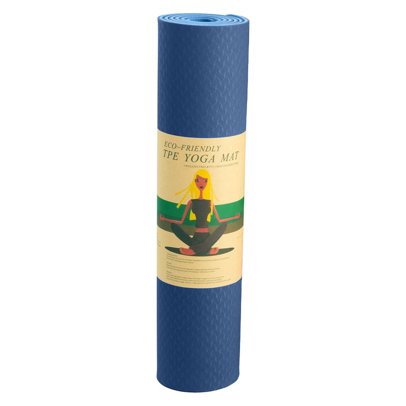 Powertrain Eco-friendly Dual Layer 8mm Yoga Mat | Dark Blue | Non-slip Surface And Carry Strap For Ultimate Comfort And Portability