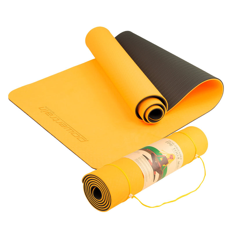 Powertrain Eco-Friendly Dual Layer 8mm Yoga Mat | Orange | Non-Slip Surface and Carry Strap for Ultimate Comfort and Portability