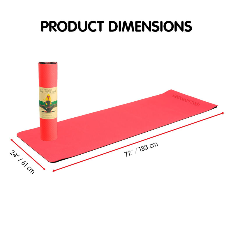 Powertrain Eco-Friendly Dual Layer 8mm Yoga Mat | Red Blush | Non-Slip Surface and Carry Strap for Ultimate Comfort and Portability