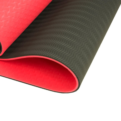 Powertrain Eco-Friendly Dual Layer 8mm Yoga Mat | Red Blush | Non-Slip Surface and Carry Strap for Ultimate Comfort and Portability