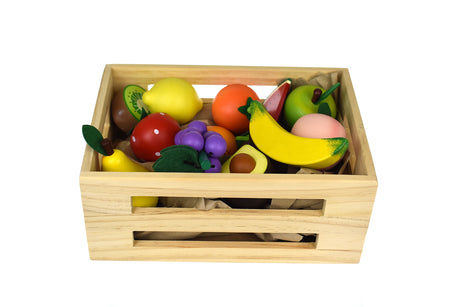 WOODEN FRUITS 12PCS SET WITH WOODEN CRATE