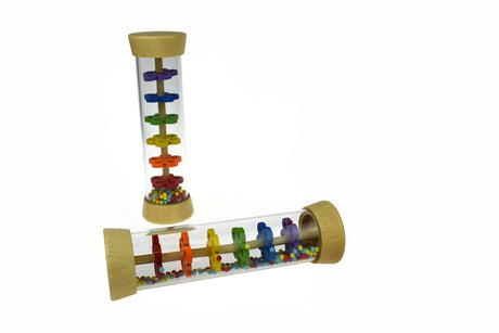 WOODEN RAINMAKER RATTLE IN CLEAR TUBE