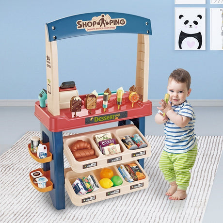 Kids Supermarket Ice Cream Cart Shop Dessert Food Pretend Role Play Set Toy Gift Red