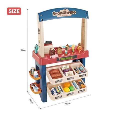 Kids Supermarket Ice Cream Cart Shop Dessert Food Pretend Role Play Set Toy Gift Red