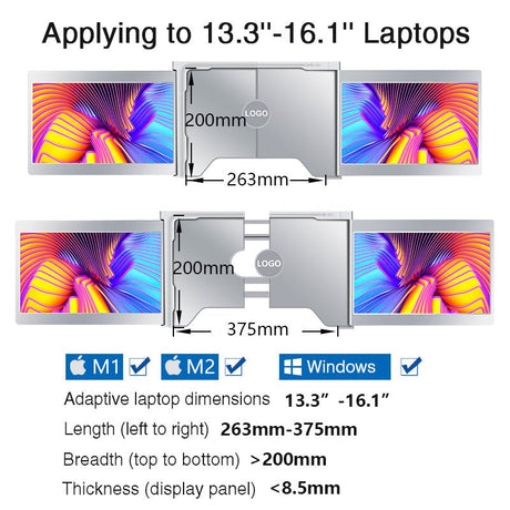 14 Inch FOPO Triple Portable Monitor 1080P FHD IPS Triple Monitor Laptop Screen Extender for 15