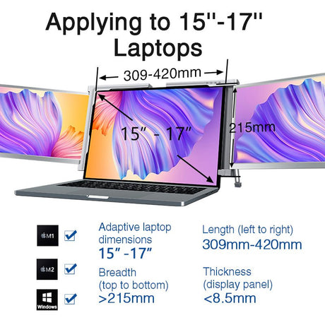 14 Inch FOPO Triple Portable Monitor 1080P FHD IPS Triple Monitor Laptop Screen Extender for 15