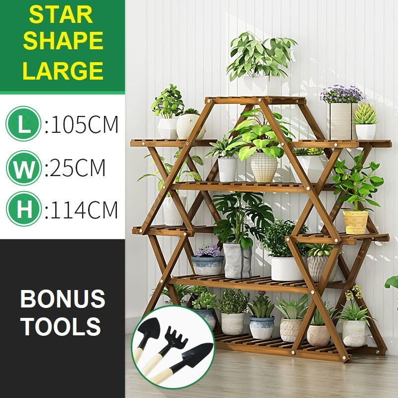 STAR Shape Bamboo Plant Stand Supplier Multi Tier Flower Rack for Indoor Outdoor Large