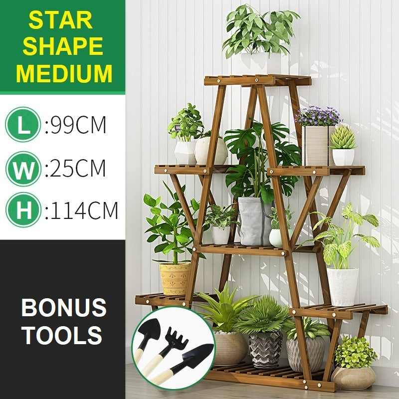 STAR Shape Bamboo Plant Stand Supplier Multi Tier Flower Rack for Indoor Outdoor Medium