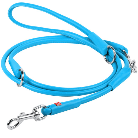 Waudog Blue Leather Round Adjustable Clip Leash W10MM-L183CM