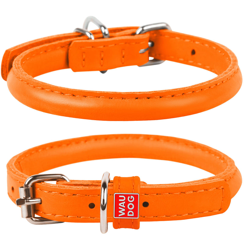 Waudog Leather Round Dog Collar  33-41CM ORANGE