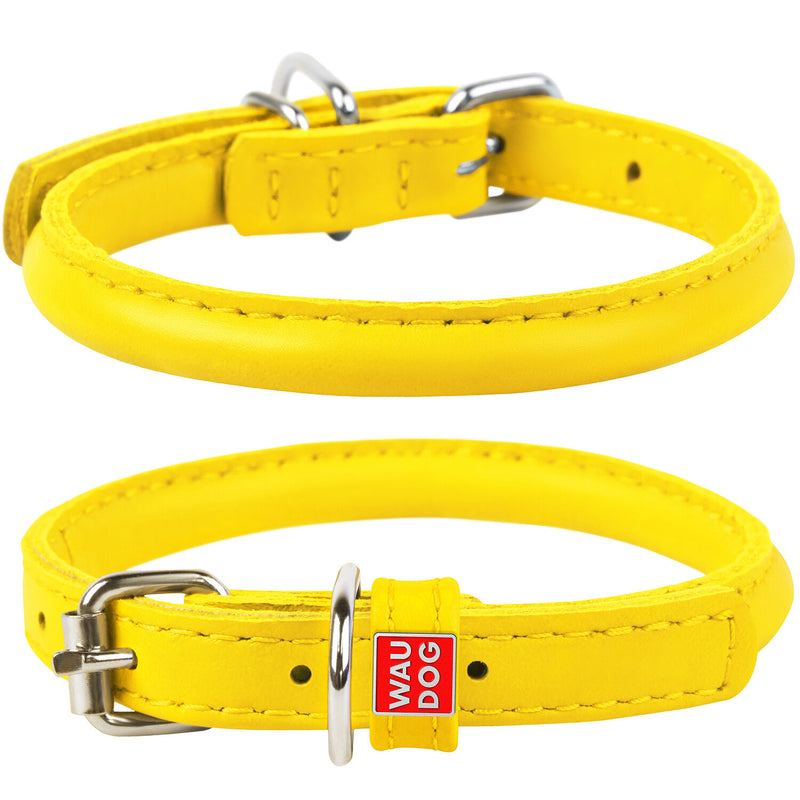 Waudog Leather Round Dog Collar  39-47CM YELLOW