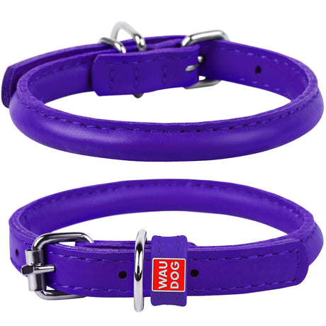 Waudog Leather Round Dog Collar  39-47CM PURPLE