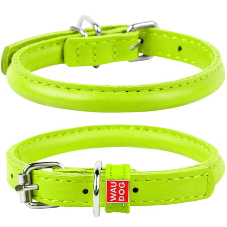 Waudog Leather Round Dog Collar  53-61CM GREEN