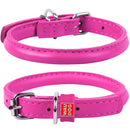 Waudog Leather Round Dog Collar  53-61CM PINK