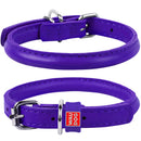 Waudog Leather Round Dog Collar  53-61CM PURPLE