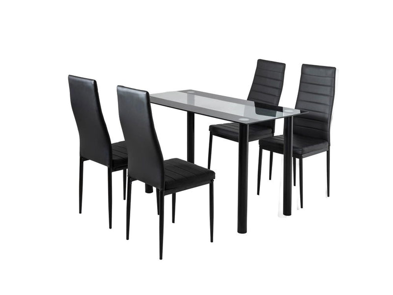 5PC Indoor Dining Table and Chairs Dinner Set Glass Leather Kitchen-Mix Black