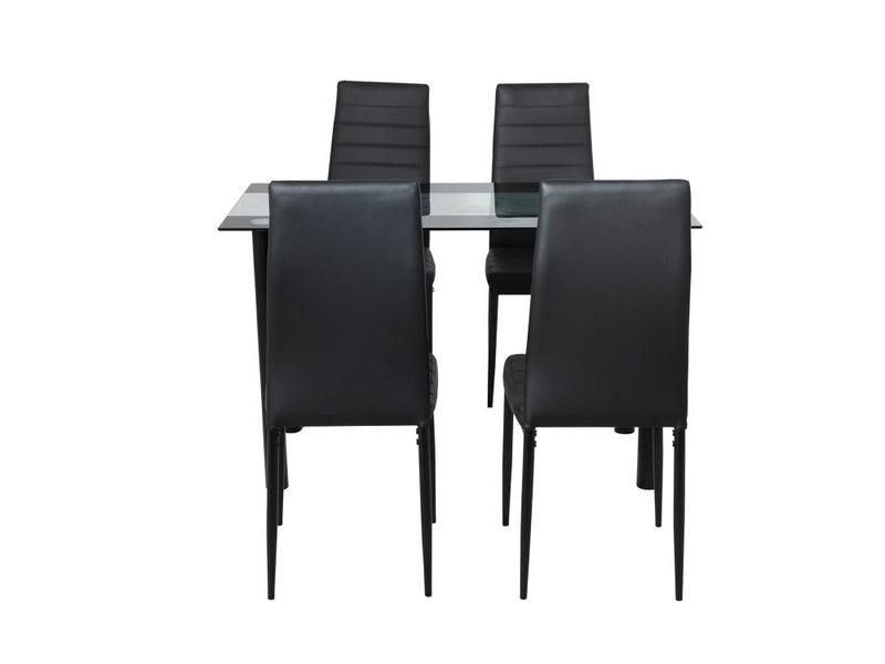 5PC Indoor Dining Table and Chairs Dinner Set Glass Leather Kitchen-Mix Black