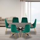 Dining Set Rectangular Table with 6 Green Velvet Chairs