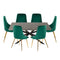 Dining Set Rectangular Table with 6 Green Velvet Chairs