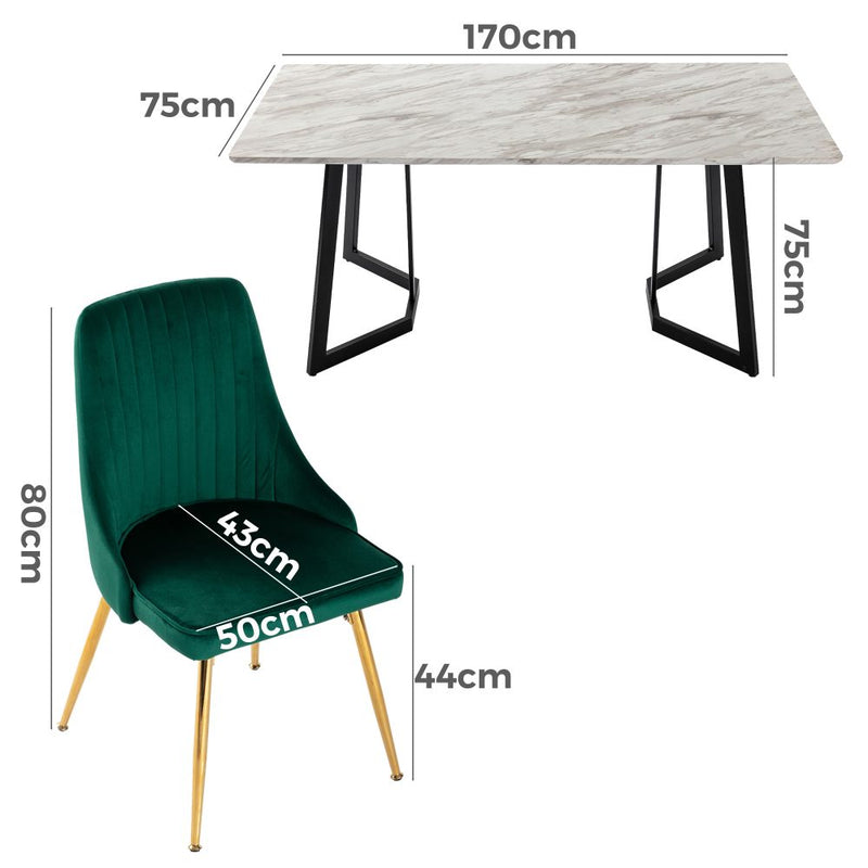 Marbleous Green Velvet Dining Set