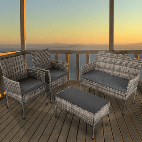 4 Seater Wicker Outdoor Lounge Set – Mixed Grey