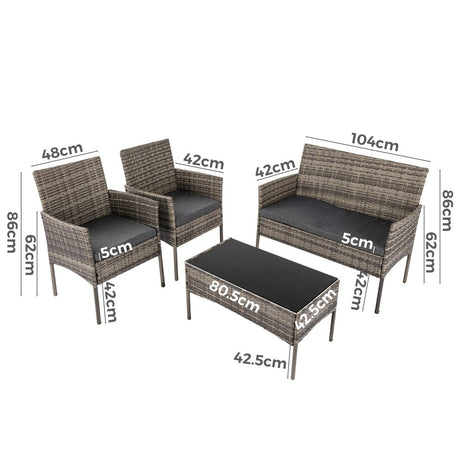 4 Seater Wicker Outdoor Lounge Set – Mixed Grey