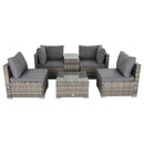 9PCS Outdoor Furniture Modular Lounge Sofa with Wicker End Table