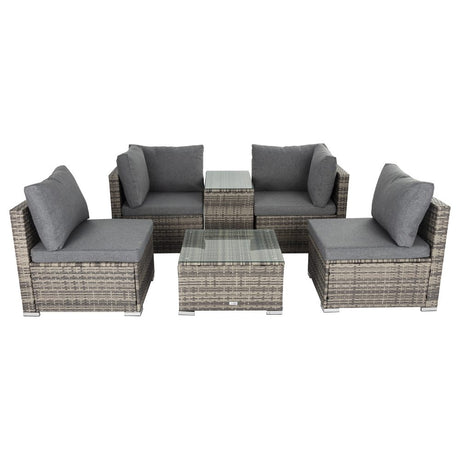 9PCS Outdoor Furniture Modular Lounge Sofa with Wicker End Table