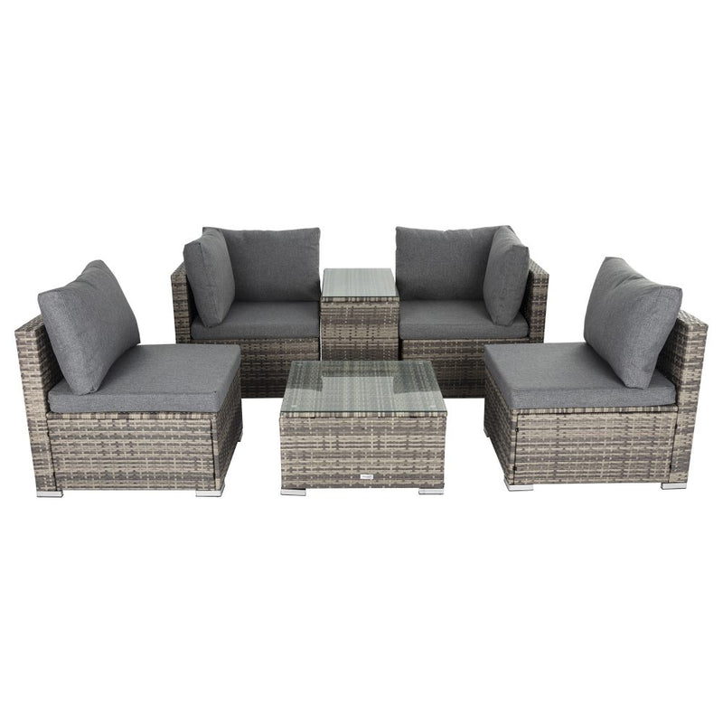 9PCS Outdoor Furniture Modular Lounge Sofa with Wicker End Table