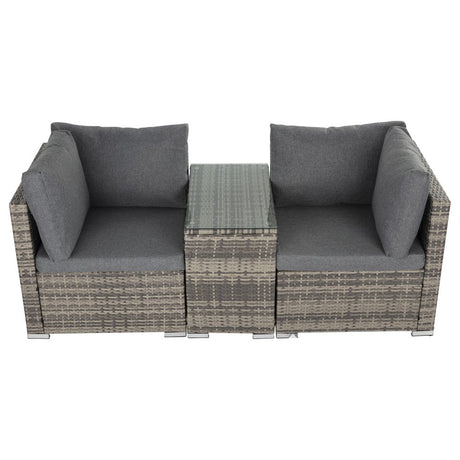 9PCS Outdoor Furniture Modular Lounge Sofa with Wicker End Table