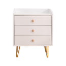 Winston 3 - Drawer Nightstand Bedside Table with Gold Steel Legs Tray Top White