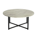 White Marble Effect Round Coffee Table with Black Legs