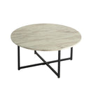 White Marble Effect Round Coffee Table with Black Legs